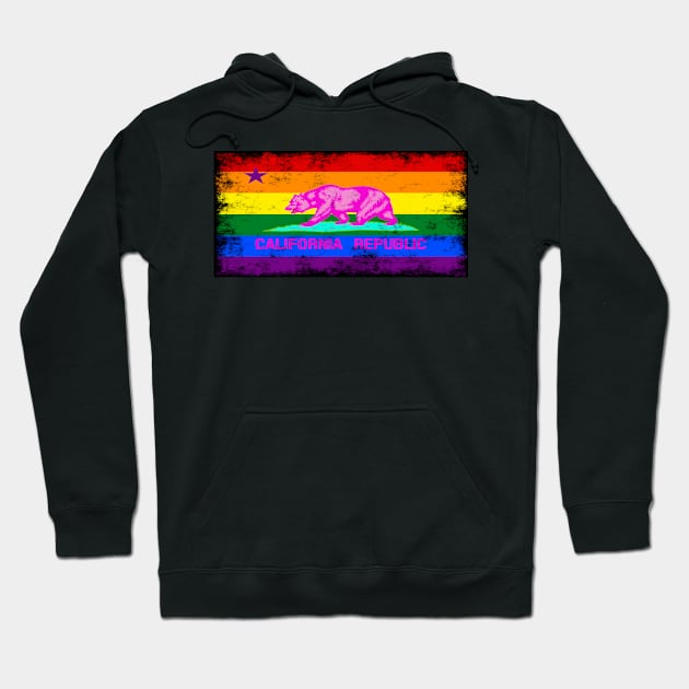 California Republic LGBTQ Pride Grunge Flag Hoodie by popkulturniy